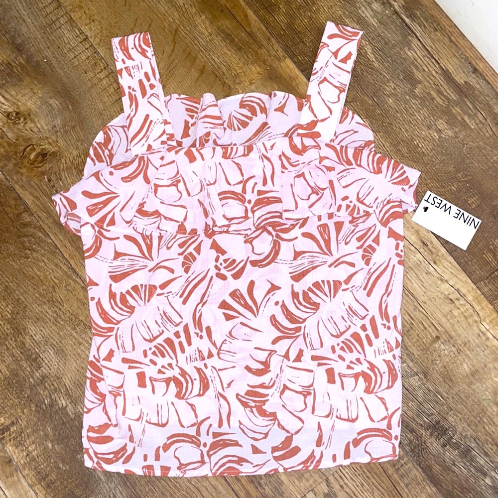 NWT Nine West White & Pink/Orange Floral/Leaf Style Flowy Tank Top
